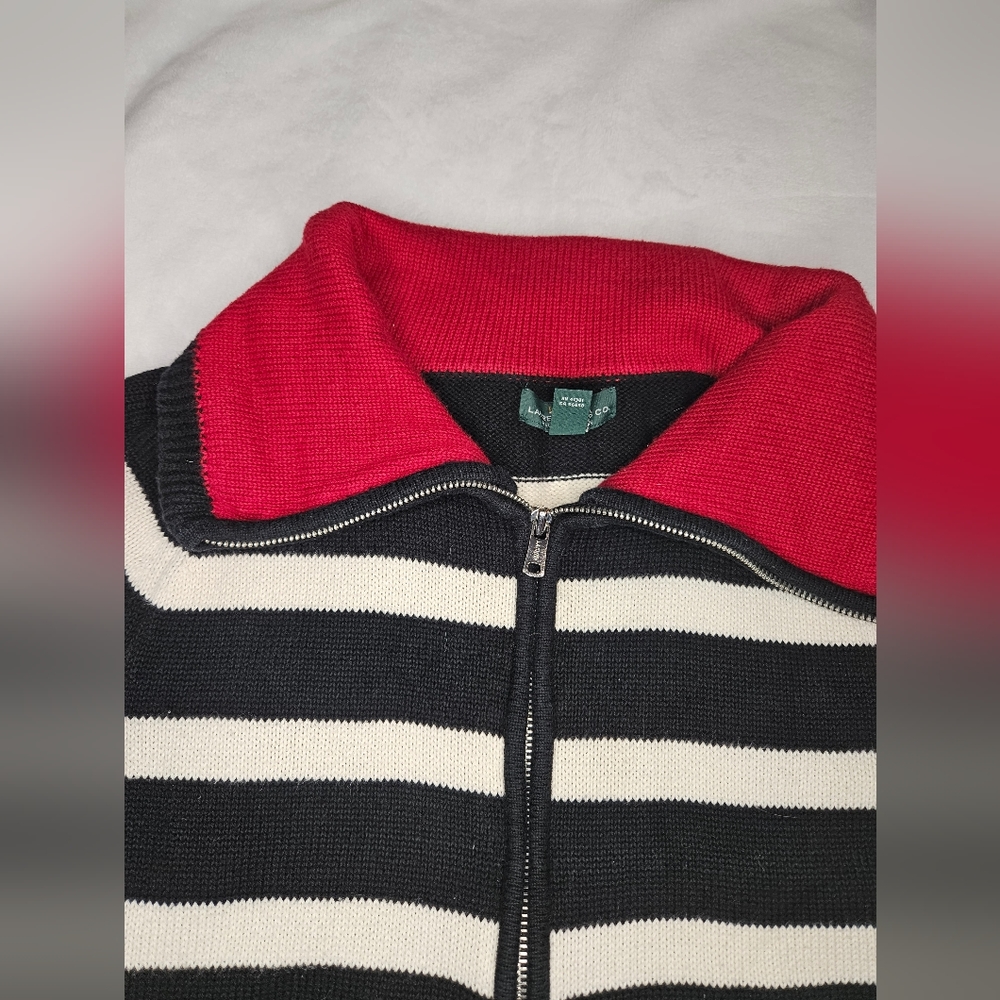 Lauren Jeans Co Ralph Lauren womens L cable knit 1/4 zip black & white p - Picture 4 of 8